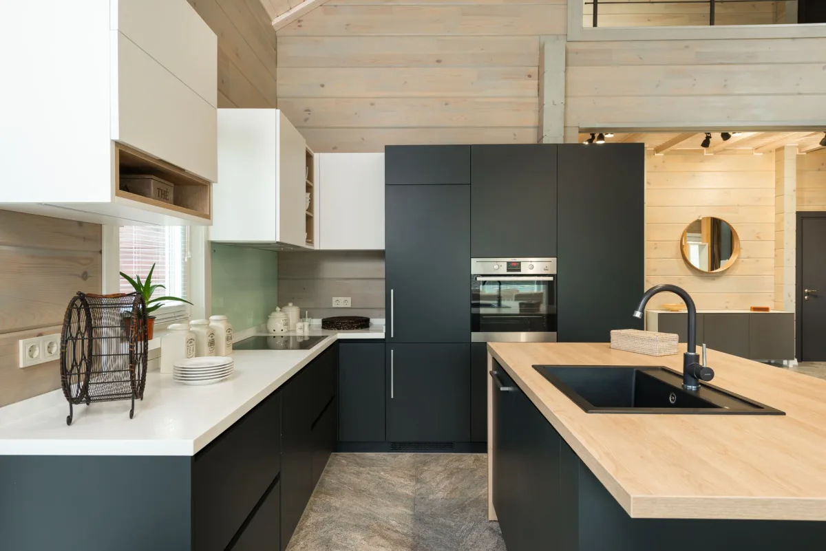 Façades noires mates dans une cuisine contemporaine
