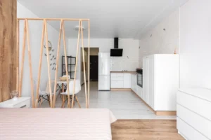 Studio avec optimisation de espace et decoration interieure intelligente