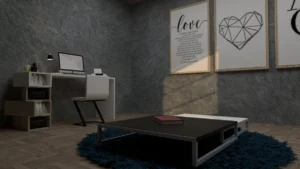 Table basse design organique dans un salon moderne 2026