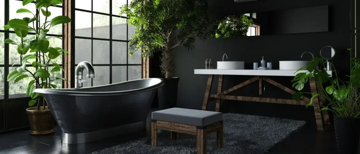 salle de bain avec carrelage noir